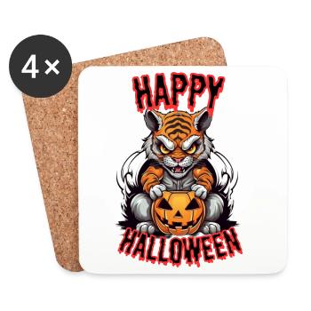 Sinistre gueule de bois d’Halloween à la citrouille - Dessous de verre (lot de 4) - blanc - Devant