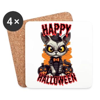 Conception mignonne de chat d’Halloween dans le style de dessin animé - Dessous de verre (lot de 4) - blanc - Devant