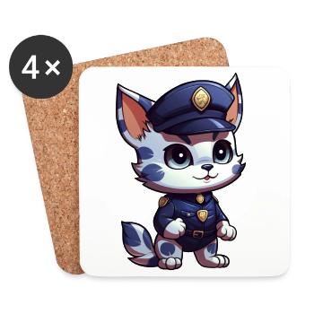 Kätzchen Polizei - Untersetzer (4er-Set) - Weiß - Vorne