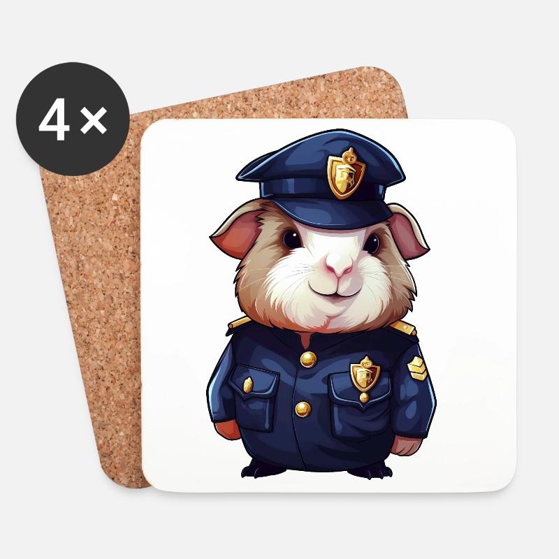 Meerschweinchen Polizei - Untersetzer (4er-Set) - Weiß