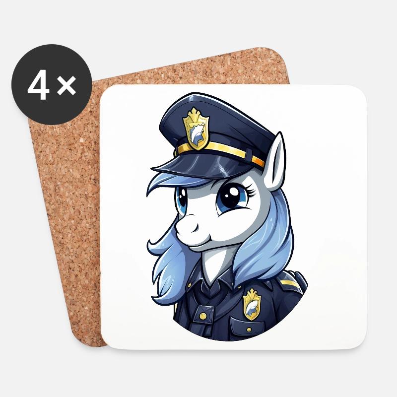 Polizei Pony - Untersetzer (4er-Set) - Weiß