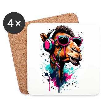 Dromadaire Camel Coloré avec Casque - DJ Camel - Dessous de verre (lot de 4) - blanc - Devant