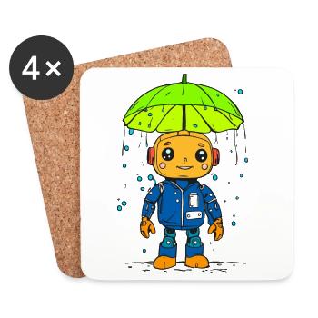 Kleiner Roboter im Regen - Untersetzer (4er-Set) - Weiß - Vorne