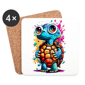 Turtle Colorful - Cool Turtle Reptile - Coasters (set of 4) - white - Front