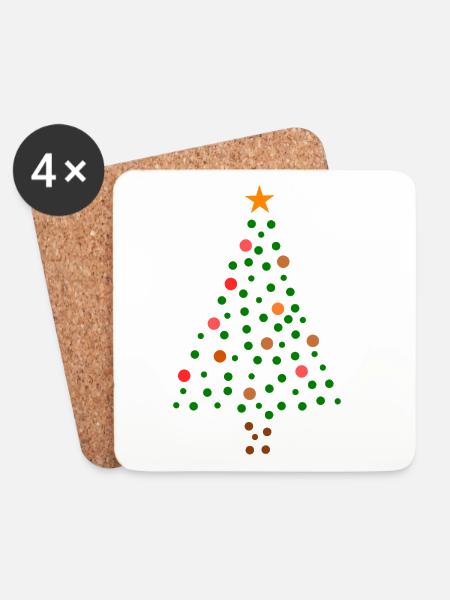 Weihnachtsbaum - Gepunktet - Untersetzer (4er-Set) - Weiß