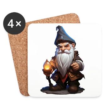 Dwarves Magician with Staff – Fantasy RPG Cartoon - Coasters (set of 4) - white - Front