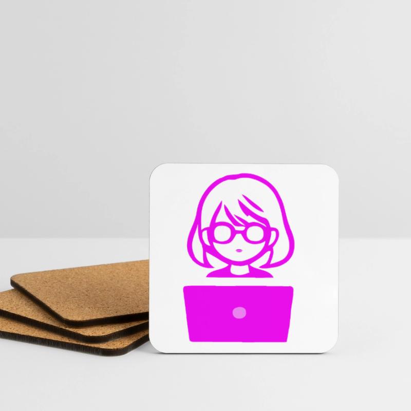 Frau mit Computer Programmierer Coder Untersetzer (4er-Set)