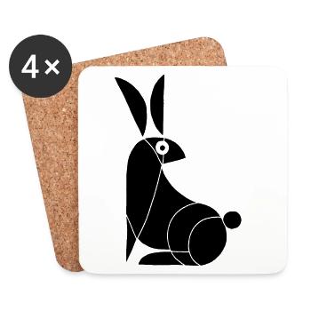 Drôle de lapin noir - Dessous de verre (lot de 4) - blanc - Devant