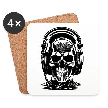 Skull with headphones and brain - Coasters (set of 4) - white - Front