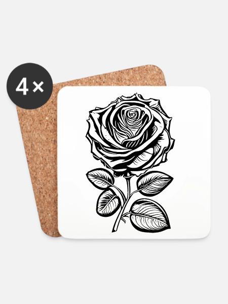 Romantische Rose - Untersetzer (4er-Set) - Weiß