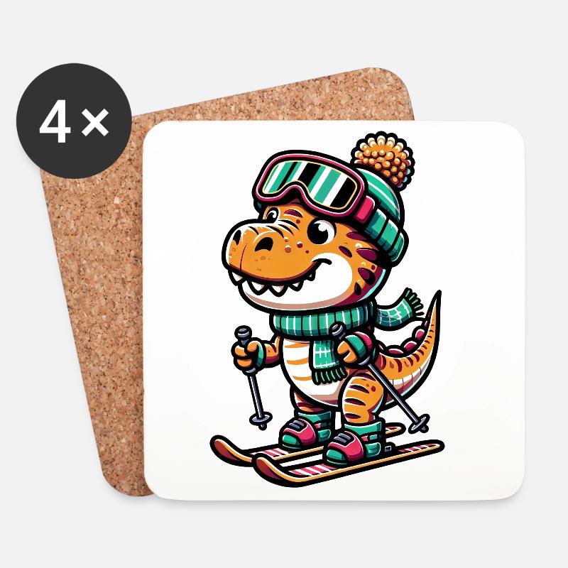 trex dino dinosaurier ski skifahrer skiurlaub - Untersetzer (4er-Set) - Weiß