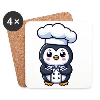 Cute Penguin Chef Cartoon Comic Design - Coasters (set of 4) - white - Front