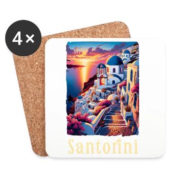 Santorin, Grèce, Voyage sur l'île grecque - Dessous de verre (lot de 4) - blanc - Devant