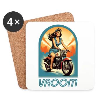 Retro 60s Female Motorcycle Rider Illustration - Coasters (set of 4) - white - Front