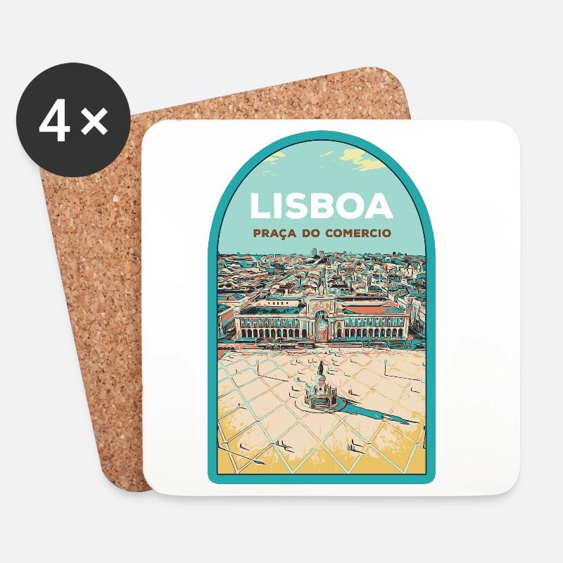 Illustration Handelsplatz, Lissabon - Untersetzer (4er-Set) - Weiß