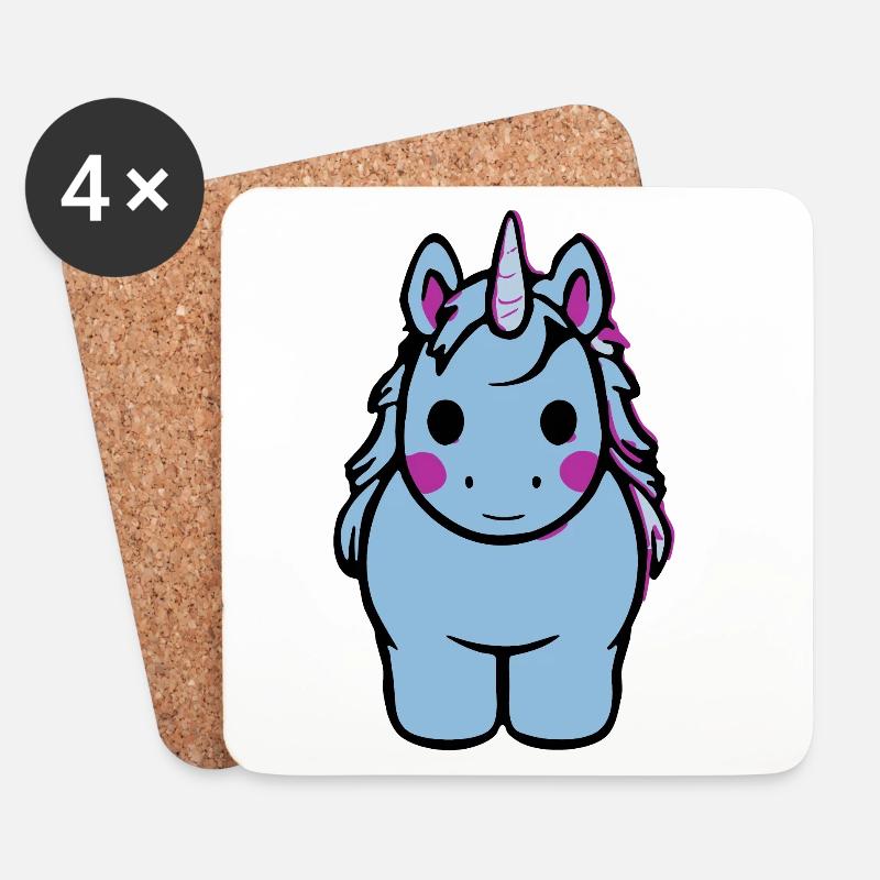 Blaues Einhorn Cartoon Charm - Untersetzer (4er-Set) - Weiß