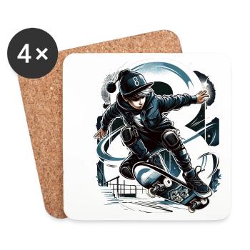 Skateboard Skater Design pour les garçons de 8 ans - Dessous de verre (lot de 4) - blanc - Devant