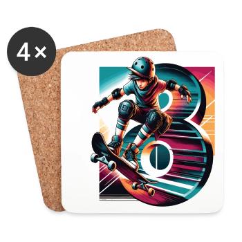 Skateboard Skater Design pour les garçons de 8 ans - Dessous de verre (lot de 4) - blanc - Devant