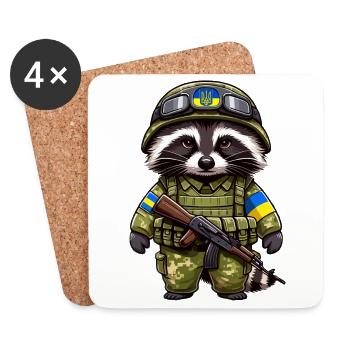 Cute raccoon in uniform - Coasters (set of 4) - white - Front