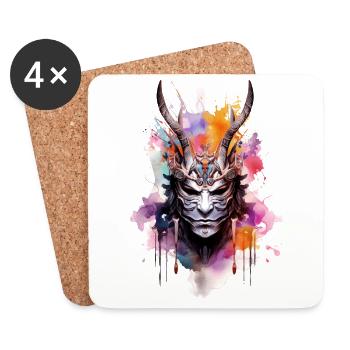 Watercolor Kabuki Mask - Coasters (set of 4) - white - Front