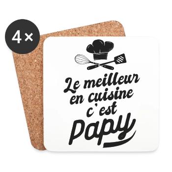 meilleur en cuisine c est papy cadeau papy fête - Dessous de verre (lot de 4) - blanc - Devant
