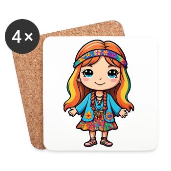 Cute Cartoon Hippie Girl - Coasters (set of 4) - white - Front