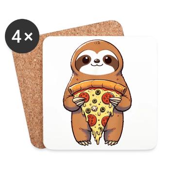 Faultier Hält Pizza Lustiger Feinschmecker Liebhaber - Untersetzer (4er-Set) - Weiß - Vorne