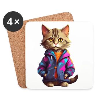 Stylish Urban Cat - Coasters (set of 4) - white - Front