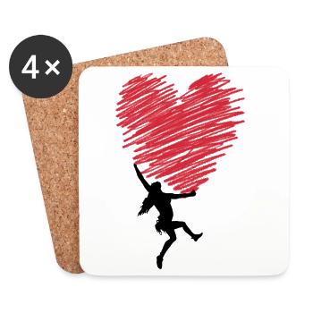 Red heart scribble in vintage look - Coasters (set of 4) - white - Front