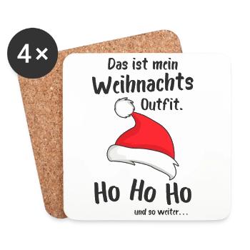 Mein Weihnachtsoutfit Weihnachtsmütze Ho Ho Ho - Untersetzer (4er-Set) - Weiß - Vorne