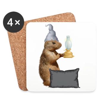 Squirrel with lamp and pillow - Coasters (set of 4) - white - Front