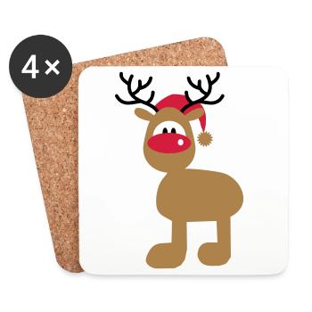 Elch mit Weihnachtsmütze - Untersetzer (4er-Set) - Weiß - Vorne