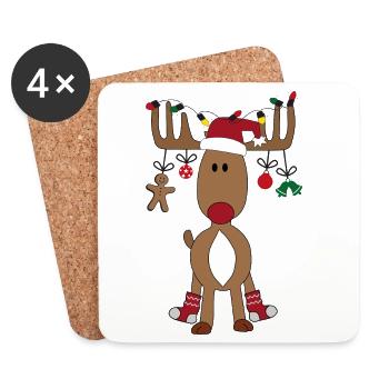 Weihnachten mit Rentier - Untersetzer (4er-Set) - Weiß - Vorne