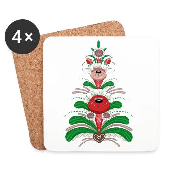 Ein weihnachtlich inspiriertes Blumenherz im Kurbits-Stil - Untersetzer (4er-Set) - Weiß - Vorne