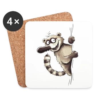 Lustiger Nasenbär Tiermotiv Tiercartoon Wildtier - Untersetzer (4er-Set) - Weiß - Vorne