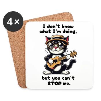 Ich Weiß Nicht, Was Ich Tue - Lustige Katze - Untersetzer (4er-Set) - Weiß - Vorne
