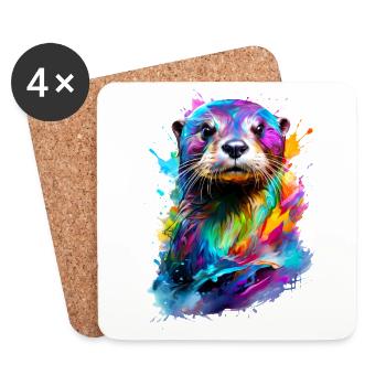 Loutre peinte - Dessous de verre (lot de 4) - blanc - Devant