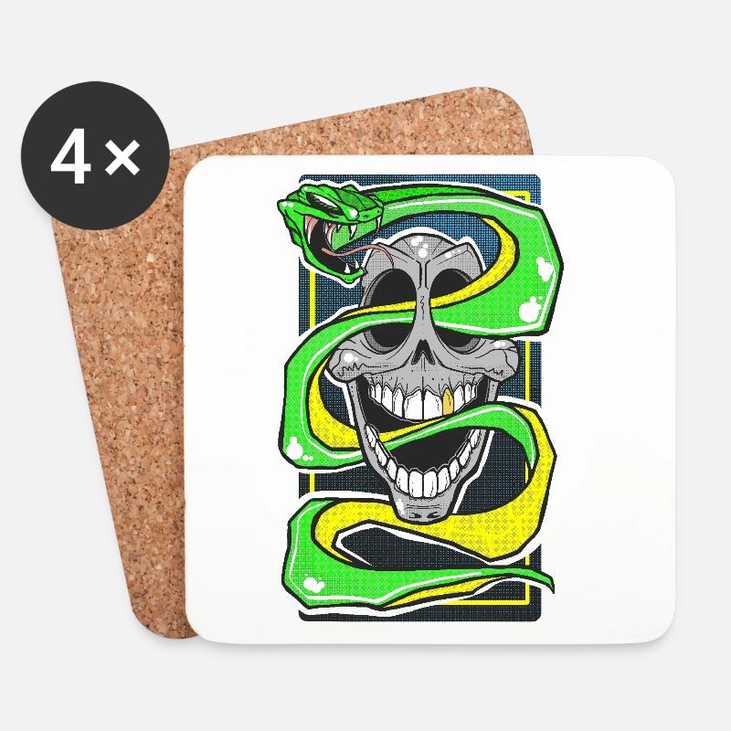 Skull & Snake Neon Edition - Untersetzer (4er-Set) - Weiß