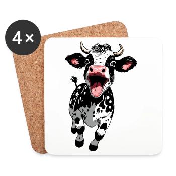 veau heureux motif de ferme drôle - Dessous de verre (lot de 4) - blanc - Devant