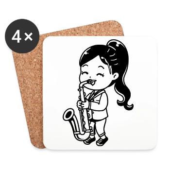 Cartoon Saxophon Mädchen - Untersetzer (4er-Set) - Weiß - Vorne
