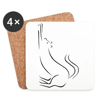 Dessin au trait de chat - Dessous de verre (lot de 4) - blanc - Devant