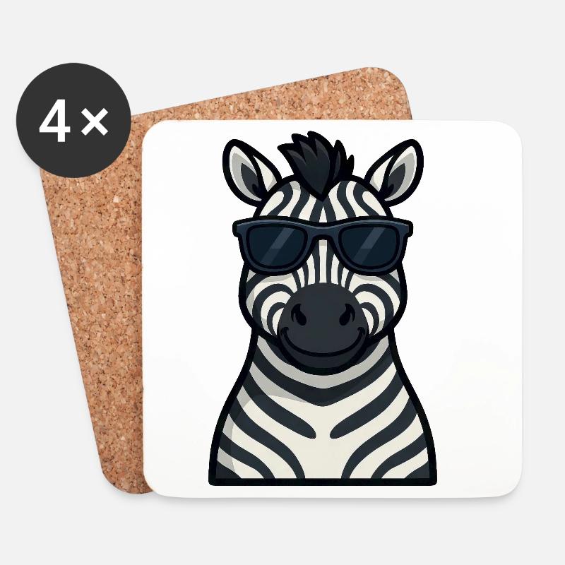 Cooles Zebra mit Sonnenbrille im Sommer zufrieden - Untersetzer (4er-Set) - Weiß