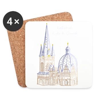 Aachen Cathedral, French, hand drawing - Coasters (set of 4) - white - Front