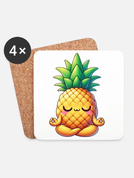 Süße Ananas Yoga Meditation Entspannung Cartoon - Untersetzer (4er-Set) - Weiß