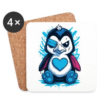 Punk pingouin Dessin animé Coeur Street Art Gothique - Dessous de verre (lot de 4) - blanc - Devant