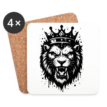 Lion royal avec couronne – Motif animal fort - Dessous de verre (lot de 4) - blanc - Devant