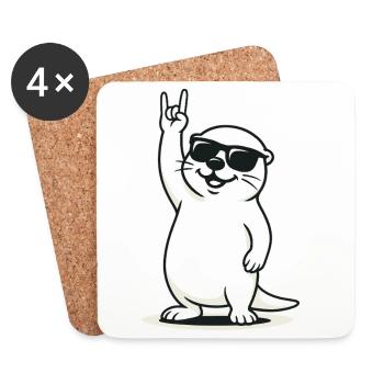 Loutre à bascule - Dessous de verre (lot de 4) - blanc - Devant