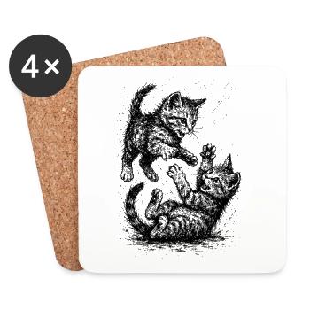 Rangée de chats - Dessous de verre (lot de 4) - blanc - Devant