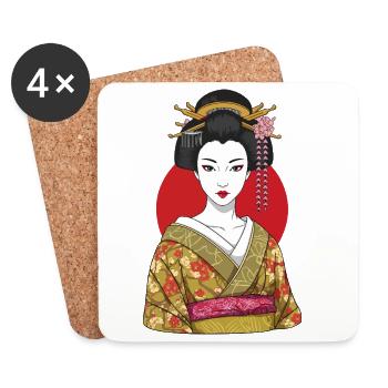 Elegante Geisha im traditionellen Kimono mit roter Sonne - Untersetzer (4er-Set) - Weiß - Vorne
