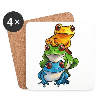 Stacked Frogs Cartoon Design - Coasters (set of 4) - white - Front